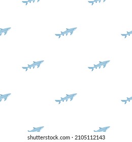 Lemon shark seamless pattern in scandinavian style. Marine animals background. Vector illustration for children funny textile prints, fabric, banners, backdrops and wallpapers.