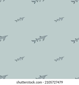 Lemon shark seamless pattern in scandinavian style. Marine animals background. Vector illustration for children funny textile prints, fabric, banners, backdrops and wallpapers.