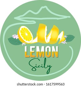 Lemon of Sicily, lemon leaves and flowers, vector flat drawn illustration, isolated objects.