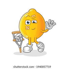 lemon sick with limping stick character. cartoon mascot vector