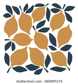 Lemon silhouette flat vector illustration. Contemporary geometric shapes on white background. Modern hand drawing. Trendy print, wallpaper, home decor design element. Botanical poster, wall art