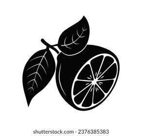 Zitronensilhouette. Silhouette aus Kalk, Orange, Zitrone in schwarz-weißen Farben. Hand gezeichnete Zitrone einzeln auf weißem Hintergrund. Vektorgrafik. Schwarze Silhouette Lemon.