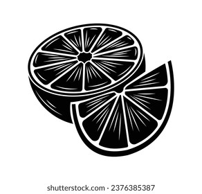 Lemon silhouette. Silhouette of lime, orange, lemon in black and white colors. Hand Drawn lemon isolated on white background. vector illustration. Black silhouette Lemon.