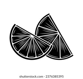 Lemon silhouette. Silhouette of lime, orange, lemon in black and white colors. Hand Drawn lemon isolated on white background. vector illustration. Black silhouette Lemon.