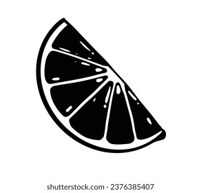 Silhouette de limón. Silhouette de cal, naranja, limón en blanco y negro. Limón de mano dibujado aislado sobre fondo blanco. ilustración vectorial. Lemon de silueta negra.