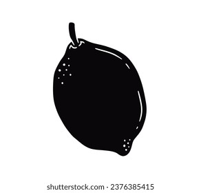 Lemon silhouette. Silhouette of lime, orange, lemon in black and white colors. Hand Drawn lemon isolated on white background. vector illustration. Black silhouette Lemon.