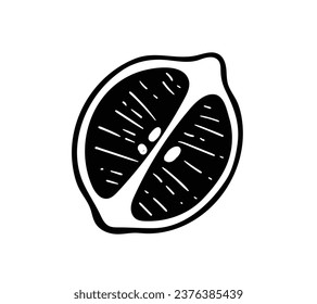 Lemon silhouette. Silhouette of lime, orange, lemon in black and white colors. Hand Drawn lemon isolated on white background. vector illustration. Black silhouette Lemon.