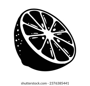 Silhouette de limón. Silhouette de cal, naranja, limón en blanco y negro. Limón de mano dibujado aislado sobre fondo blanco. ilustración vectorial. Lemon de silueta negra.