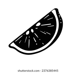 Lemon silhouette. Silhouette of lime, orange, lemon in black and white colors. Hand Drawn lemon isolated on white background. vector illustration. Black silhouette Lemon.