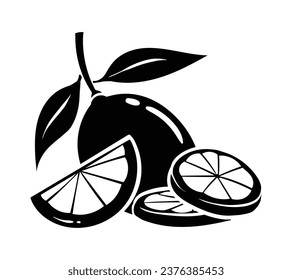 Lemon silhouette. Silhouette of lime, orange, lemon in black and white colors. Hand Drawn lemon isolated on white background. vector illustration. Black silhouette Lemon.