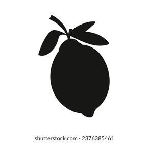 Silhouette de limón. Silhouette de cal, naranja, limón en blanco y negro. Limón de mano dibujado aislado sobre fondo blanco. ilustración vectorial. Lemon de silueta negra.