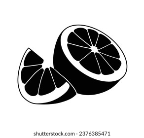 Silhouette de limón. Silhouette de cal, naranja, limón en blanco y negro. Limón de mano dibujado aislado sobre fondo blanco. ilustración vectorial. Lemon de silueta negra.