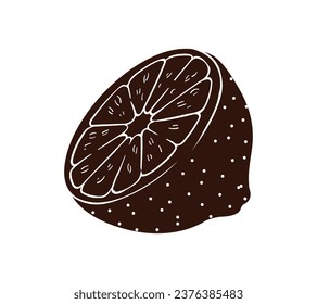 Lemon silhouette. Silhouette of lime, orange, lemon in black and white colors. Hand Drawn lemon isolated on white background. vector illustration. Black silhouette Lemon.