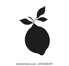 Lemon silhouette. Silhouette of lime, orange, lemon in black and white colors. Hand Drawn lemon isolated on white background. vector illustration. Black silhouette Lemon.