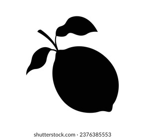 Silhouette de limón. Silhouette de cal, naranja, limón en blanco y negro. Limón de mano dibujado aislado sobre fondo blanco. ilustración vectorial. Lemon de silueta negra.