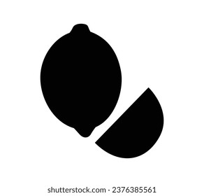 Silhouette de limón. Silhouette de cal, naranja, limón en blanco y negro. Limón de mano dibujado aislado sobre fondo blanco. ilustración vectorial. Lemon de silueta negra.