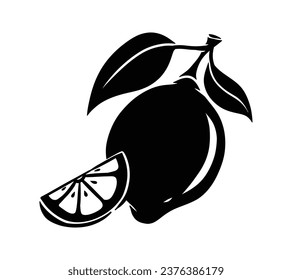 Zitronensilhouette. Silhouette aus Kalk, Orange, Zitrone in schwarz-weißen Farben. Hand gezeichnete Zitrone einzeln auf weißem Hintergrund. Vektorgrafik. Schwarze Silhouette Lemon.