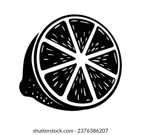 Lemon silhouette. Silhouette of lime, orange, lemon in black and white colors. Hand Drawn lemon isolated on white background. vector illustration. Black silhouette Lemon.