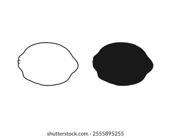 Lemon silhouette. Silhouette of lime, orange, lemon in black and white colors. create a lemon silhouette vector illustration. vector icon design isolated on white background.