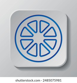 Lemon simple icon vector. Flat design. Paper cut design. Cutted blue symbol with shadow. Gray badge button, gray background.ai