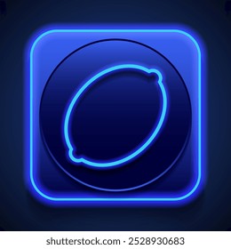 Lemon simple icon vector. Flat design. Blue neon style on button. With shadow.ai