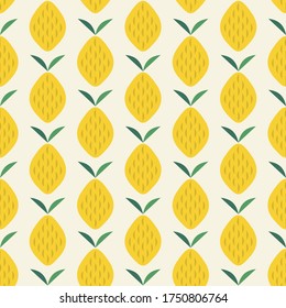 Lemon simple modern pattern. Seamless fruit summer fun vector pattern