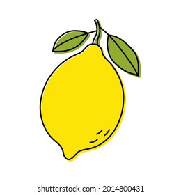 Lemon sketch. Citrus fruit with leaf. Color food icon. Vector illustration