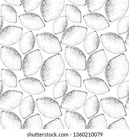Lemon sketch pattern. Hand painted lemons, seamless pattern on a transparent background. Black doodle vector pattern without background