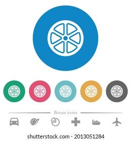 Lemon slice alternate flat white icons on round color backgrounds. 6 bonus icons included.