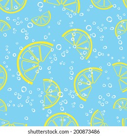 lemon slice bubbles sparkling drink water seamless vector pattern