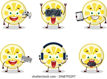 Lemon slice cartoon character are playing games with various cute emoticons
