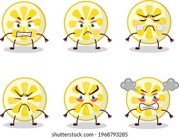 Lemon slice cartoon character with various angry expressions