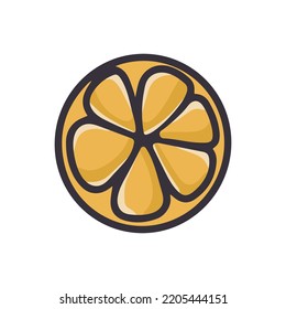 Clíparte de caricatura sobre lonchas de limón. La mitad de la fruta cítrica dibujada a mano aislada ilustración vectorial. Pieza de comida de doodle de color limón