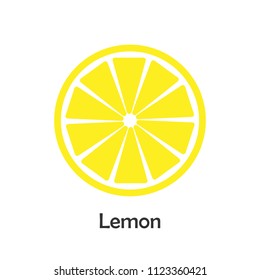 Lemon slice in cartoon style, card with fruit for kid, preschool activity for children, vector illustration