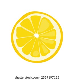 Lemon slice. Cartoon yellow sliced ripe citrus fruit, fresh organic natural sour ingredient for cooking, healthy diet food. Vector illustration isolated on white background.