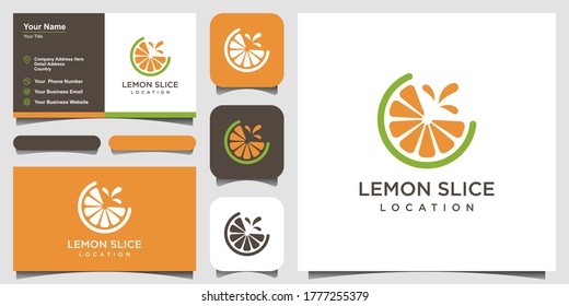 Lemon Slice Citrus Flat Vector Logo And Business Card Design