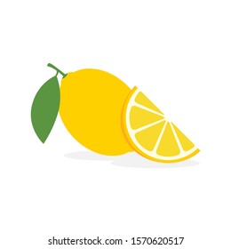 Lemon slice citrus fruit flat icon. Vector lemon half cut logo, yellow simple illustration.