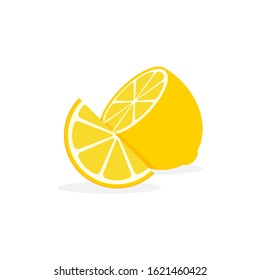 Lemon slice citrus fruit flat icon. Vector lemon half cut logo, yellow simple illustration.