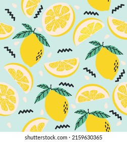 Lemon and lemon slice citrus seamless pattern