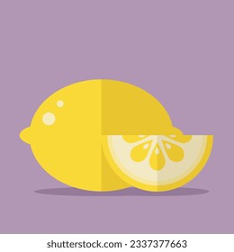 Lemon with slice. Colored vector illusrtration.
