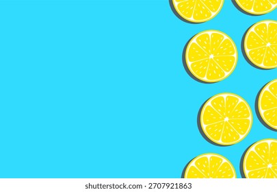 Lemon Slice Decorative Frame on Blue Background