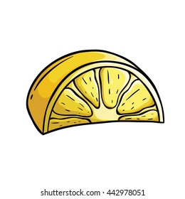 Lemon slice with doodle art on white background