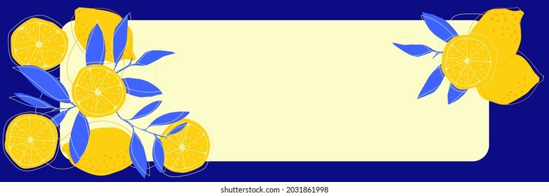 Banner dibujado a mano con limón y rebanada con marco y espacio de copia. Ilustración del vector