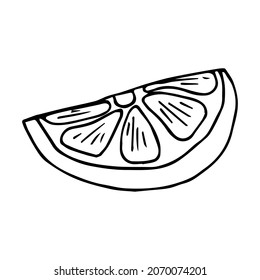 Lemon slice in doodle style hand drawn vector Lemon wedge sketch. Icon for website, mobile and infographics.