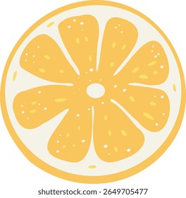 Lemon slice drawing - flat citrus vector illustration. Hand-drawn feel with a simple circular shape, ideal for icons, food clipart, nature visuals, and organic-themed layouts