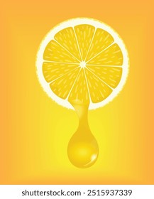 Rodaja de limón con gotas de jugo fresco. Limón en rodajas con un jugo cayendo de él ilustración de stock