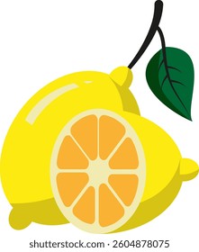 lemon and slice lemon flat colors icon