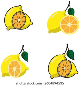 Lemon and slice lemon flat colors icon