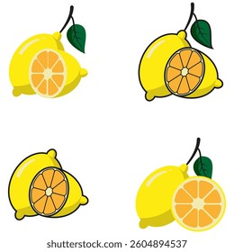 Lemon and slice lemon flat colors icon