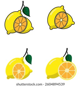 Lemon and slice lemon flat colors icon
